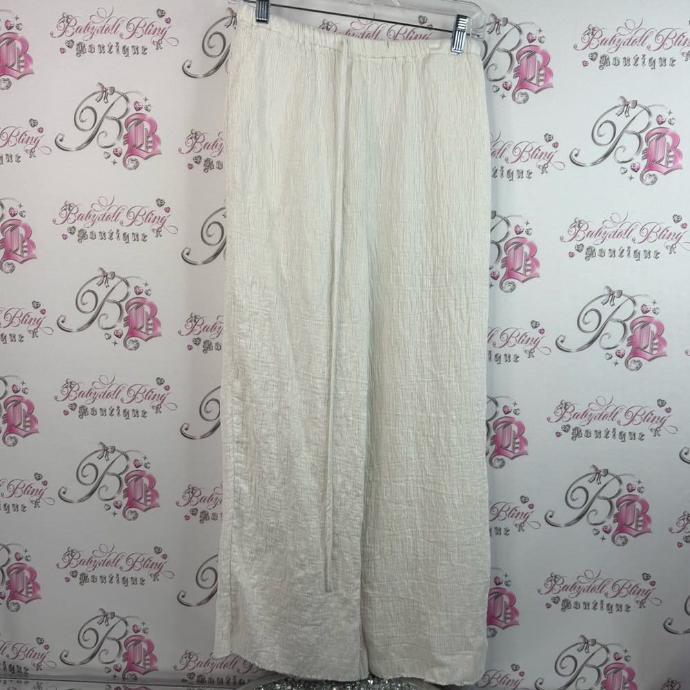 Cider pants flowy white Cream Wide Leg Women's Pants pleated fabric style